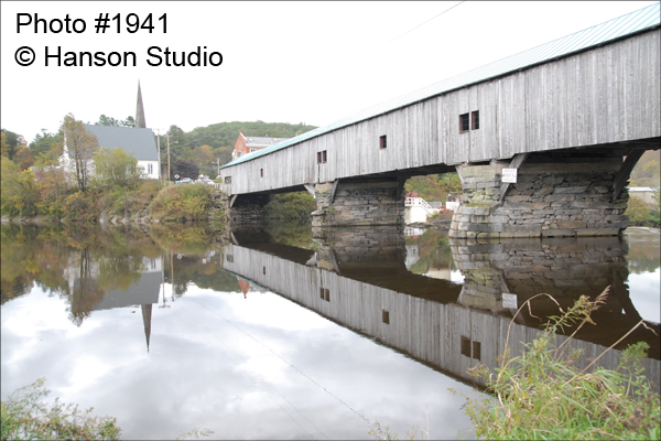 Bath, NH - Bath Bridge with Reflection and Church
